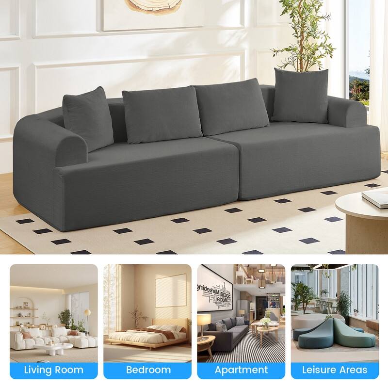 104" Curved Modular Sectional Sofa in Chenille Fabric Modern Minimalist Design Compressed No Assembly Required
