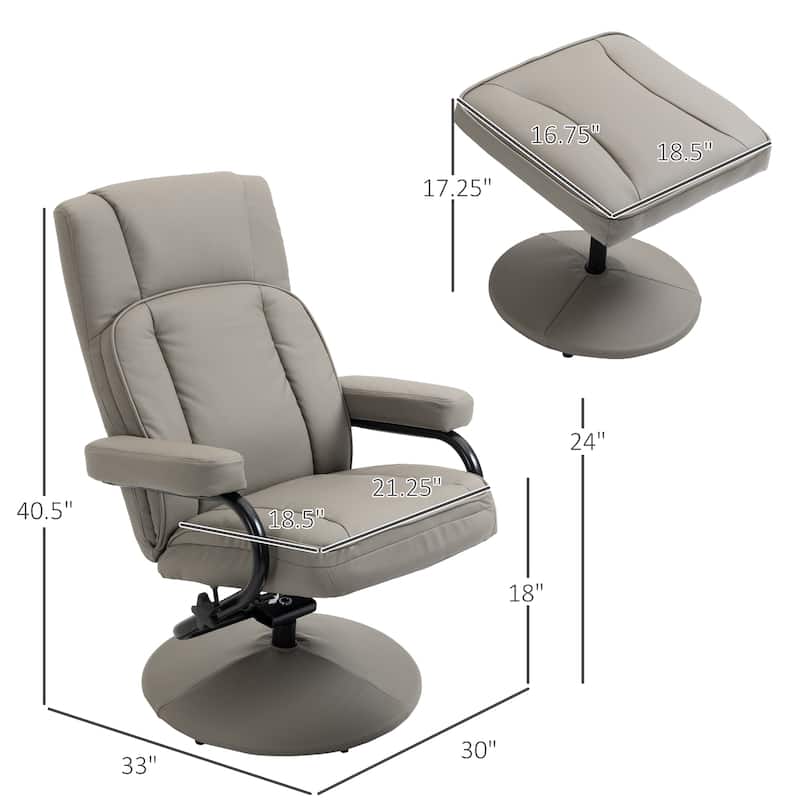 HOMCOM Swivel Recliner, Manual PU Leather Armchair with Ottoman Footrest for Living Room, Office, Bedroom