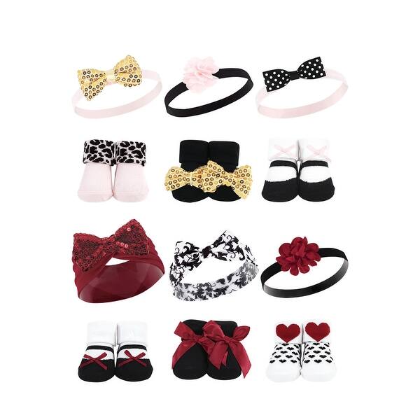 slide 1 of 1, Hudson Baby Infant Girl 12Pc Headband and Socks Giftset, Gold Sequin Red Sequin, One Size - Gold Sequin Red Sequin Gold Sequin Red Sequin - One Size