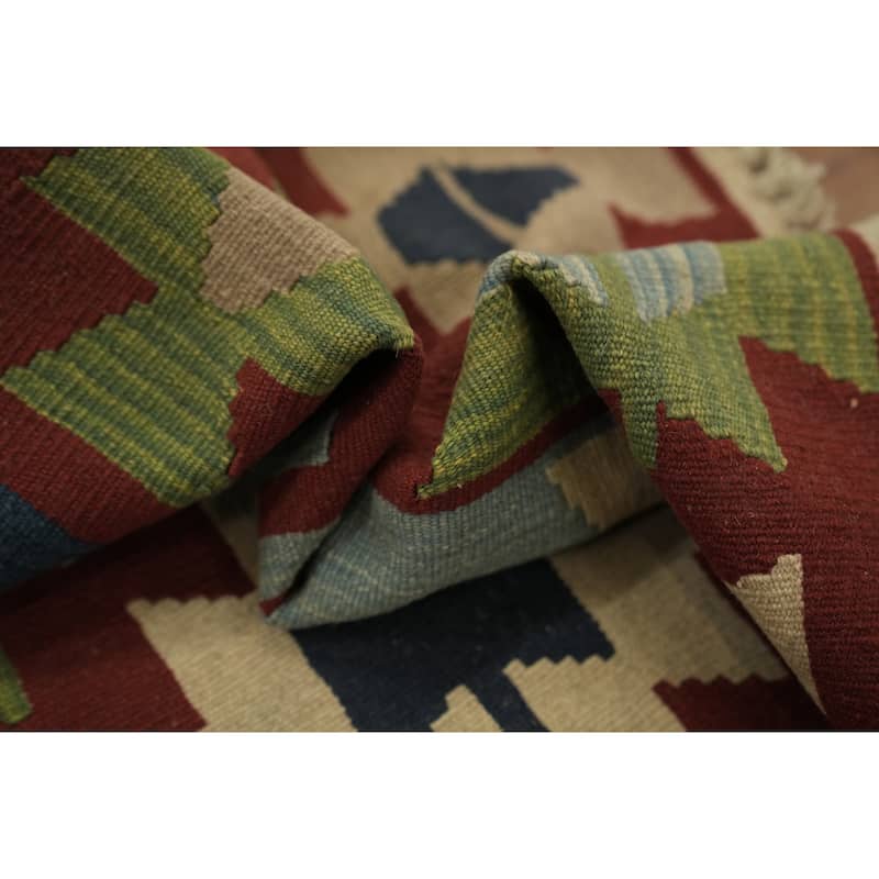 Hand Woven Oriental 100% Wool Carpet Southwestern Tribal Navy Blue & Blues Kilim Area Rug - 6' 0'' X 4' 0''