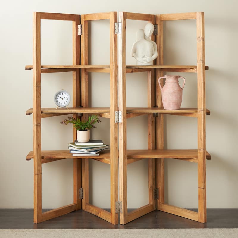 Wood Handmade Folding 3 Shelf Shelving Unit with Silver Metal Hardware - Brown - Roche River Decor - 22"W x 63"L x 71"H