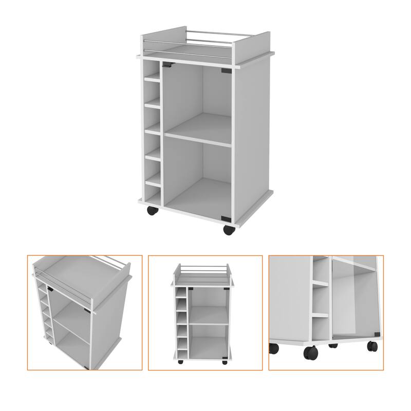 Rolling Bar Cart with Wine Rack and Storage Shelves for Home or Kitchen - 21.6 x 16.3” x 35”