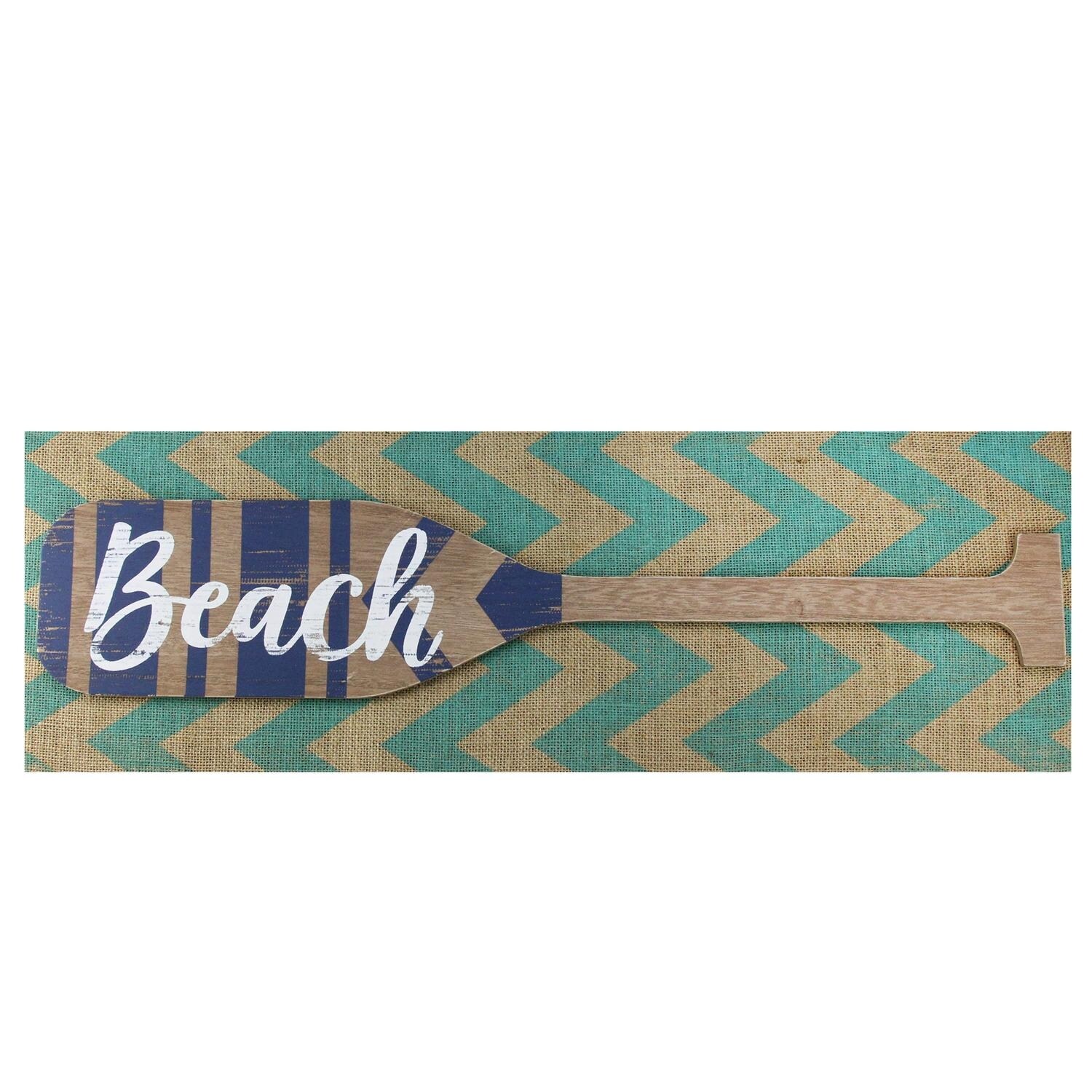 Shop Aqua Blue Chevron Burlap With Beach Wood Look Oar Linen
