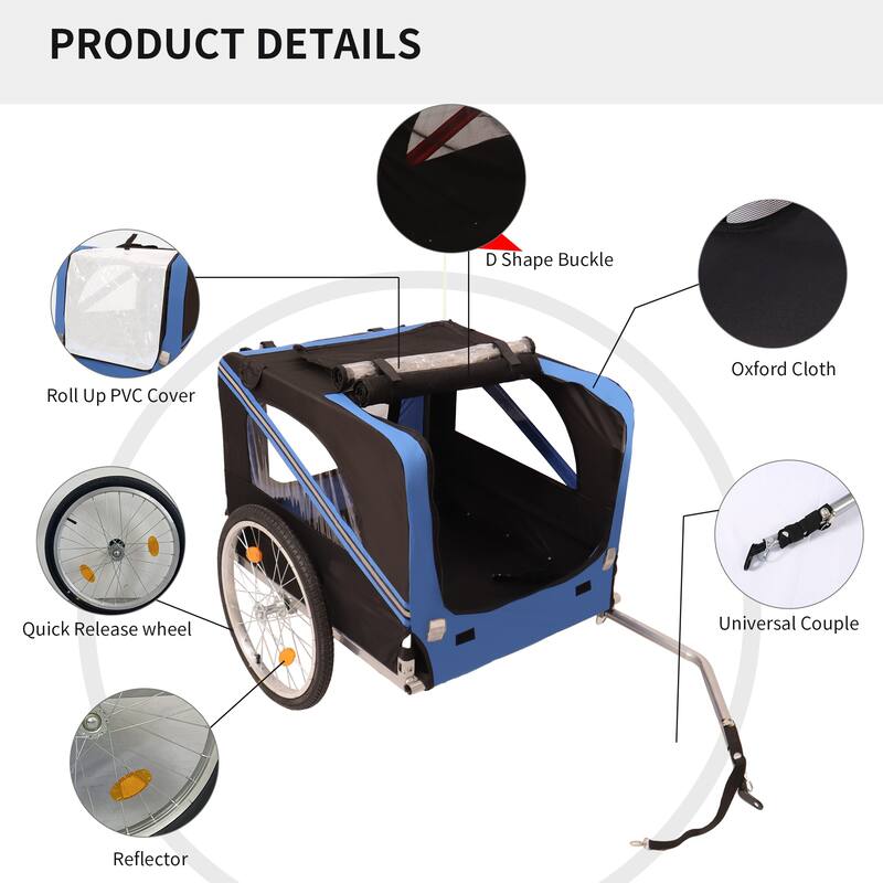 Durable Dog Bike Trailer with 20-Inch Wheels, Zippered Mesh Doors, and 88lb Capacity