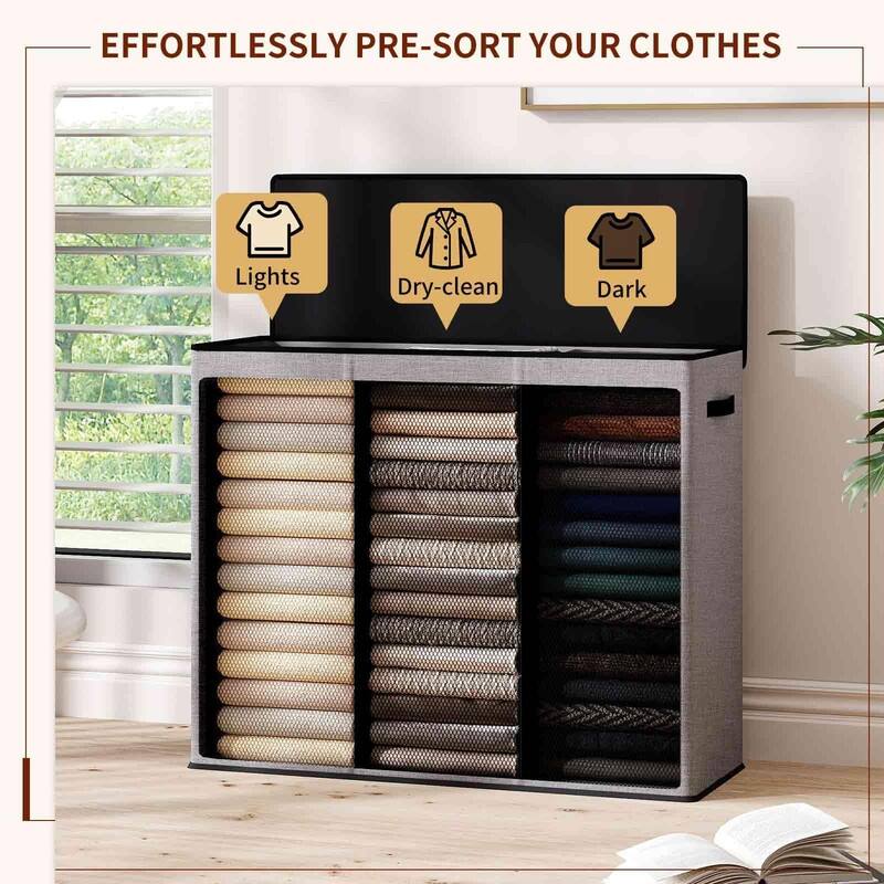 Laundry hamper 3 section - 32.7"L x 12.2"W x 27.6"H