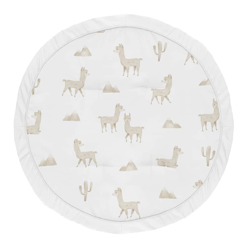 Boho Llama Boy Girl Baby Tummy Time Playmat - Gender Neutral Beige Taupe Tan Bohemian Southwest Watercolor Mountain Farmhouse