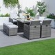 preview thumbnail 2 of 19, 9-Piece Aluminum Dining Set with Tempered Glass Tabletop and Umbrella Hole Grey