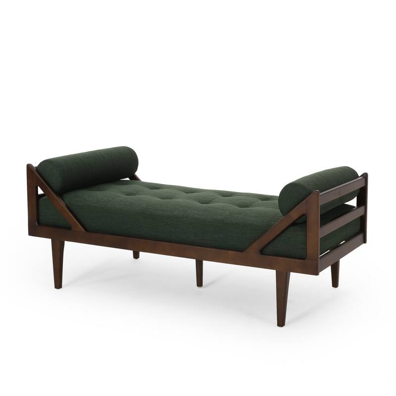 Modern 65" Button Tufted Chaise Lounge Chair with Bent Wood Desing and Rolled Accent Pillows
