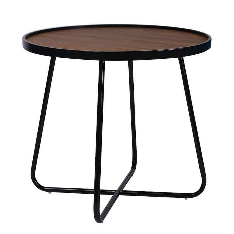 24 in. Brown and Black Round Wood End Table with Cross Base
