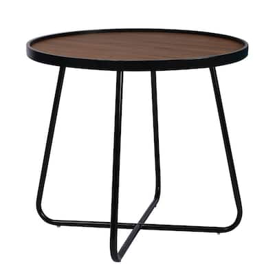 24 in. Brown and Black Round Wood End Table with Cross Base