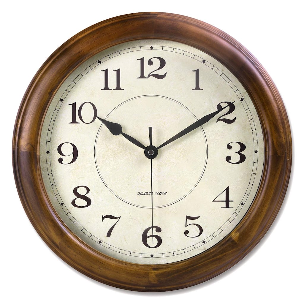 Wall Clock Wood 14 Inch Silent Wall Clock Large Decorative Battery Operated Non Ticking Analog Retro Clock
