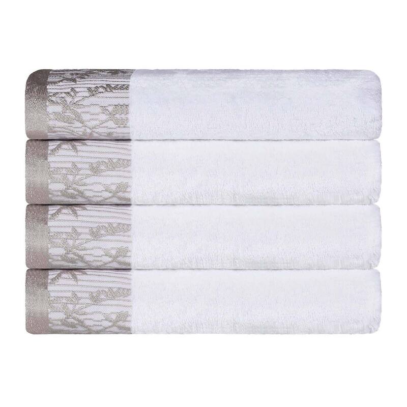 Superior Wisteria Cotton Floral Jacquard Border Bath Towel Set