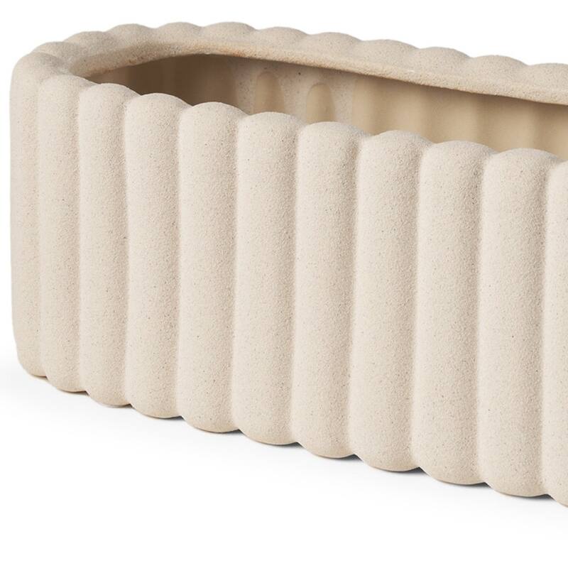 6" Beige Oval Ceramic Ribbed Texture Table Vase - 18.90