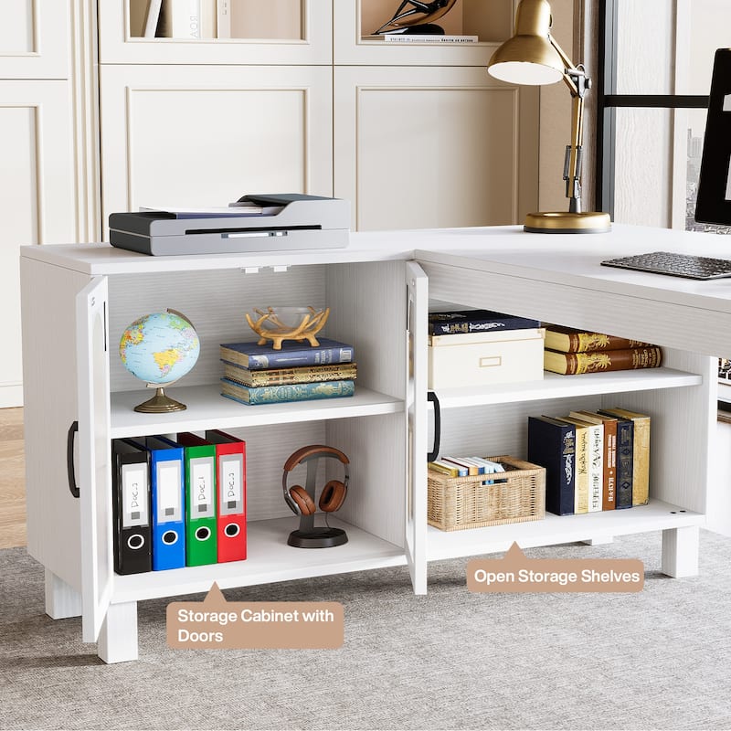 L Shaped Desk with Storage Cabinet, 59'' Corner Computer Desk Office Desk