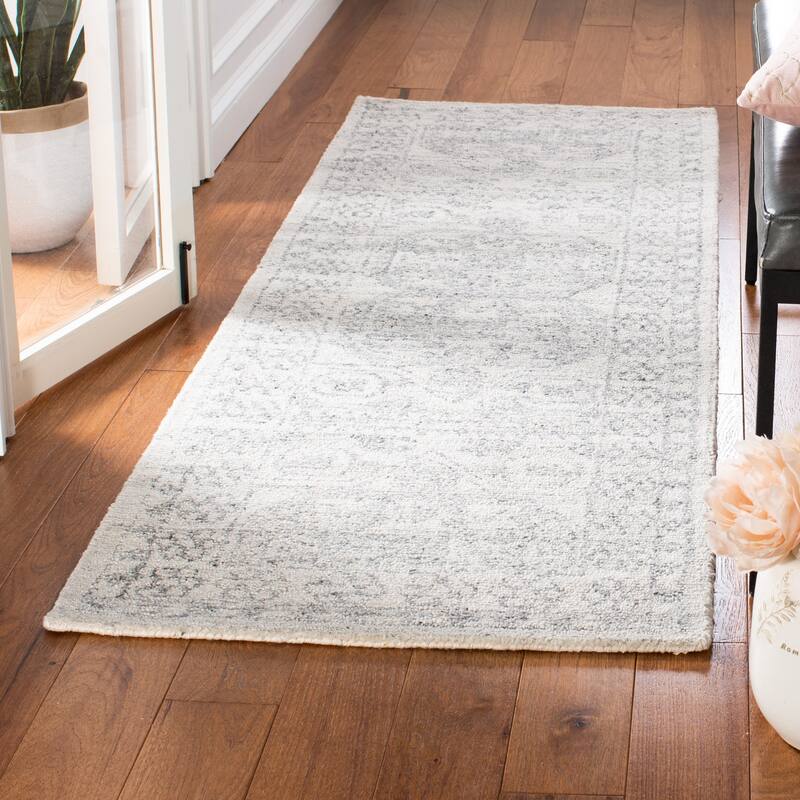 SAFAVIEH Handmade Marquee Ceciel Rug - 2'6" x 8' Runner - Ivory/Grey
