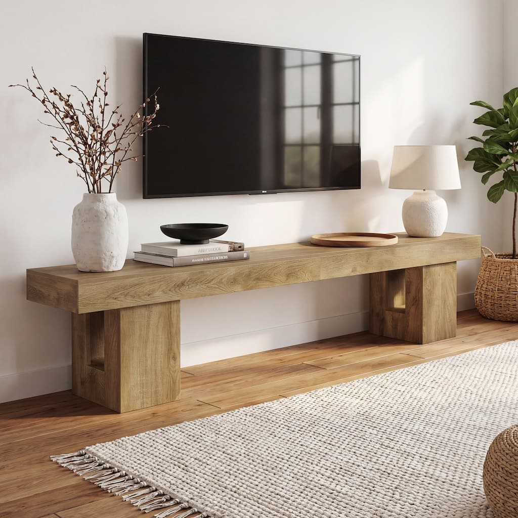 83" Extra-Long TV Stand, Modern Rustic Media Console, Light Brown - 82.68" W x 13.78" D x 19.69" H