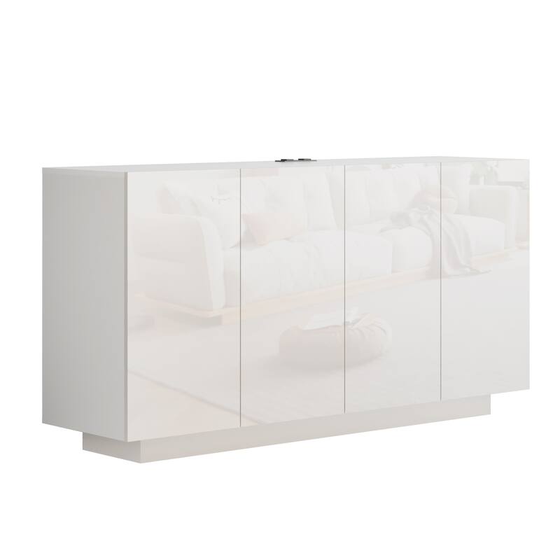 4-Door LED Lighted Buffet Cabinet with RGB Lights Sideboard Storage