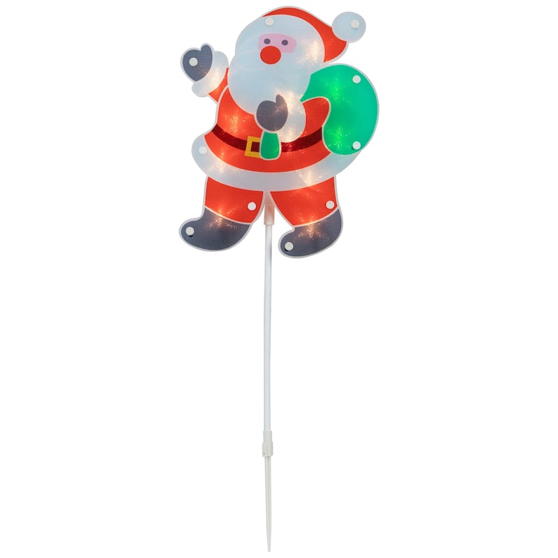 Lighted Holographic Santa Claus Christmas Pathway Markers - Clear - 5.5' White Wire - 3ct - Red