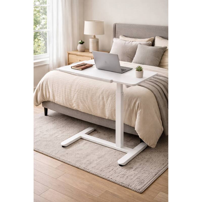 Height-Adjustable Rolling Laptop Cart Sit To Stand Workstation