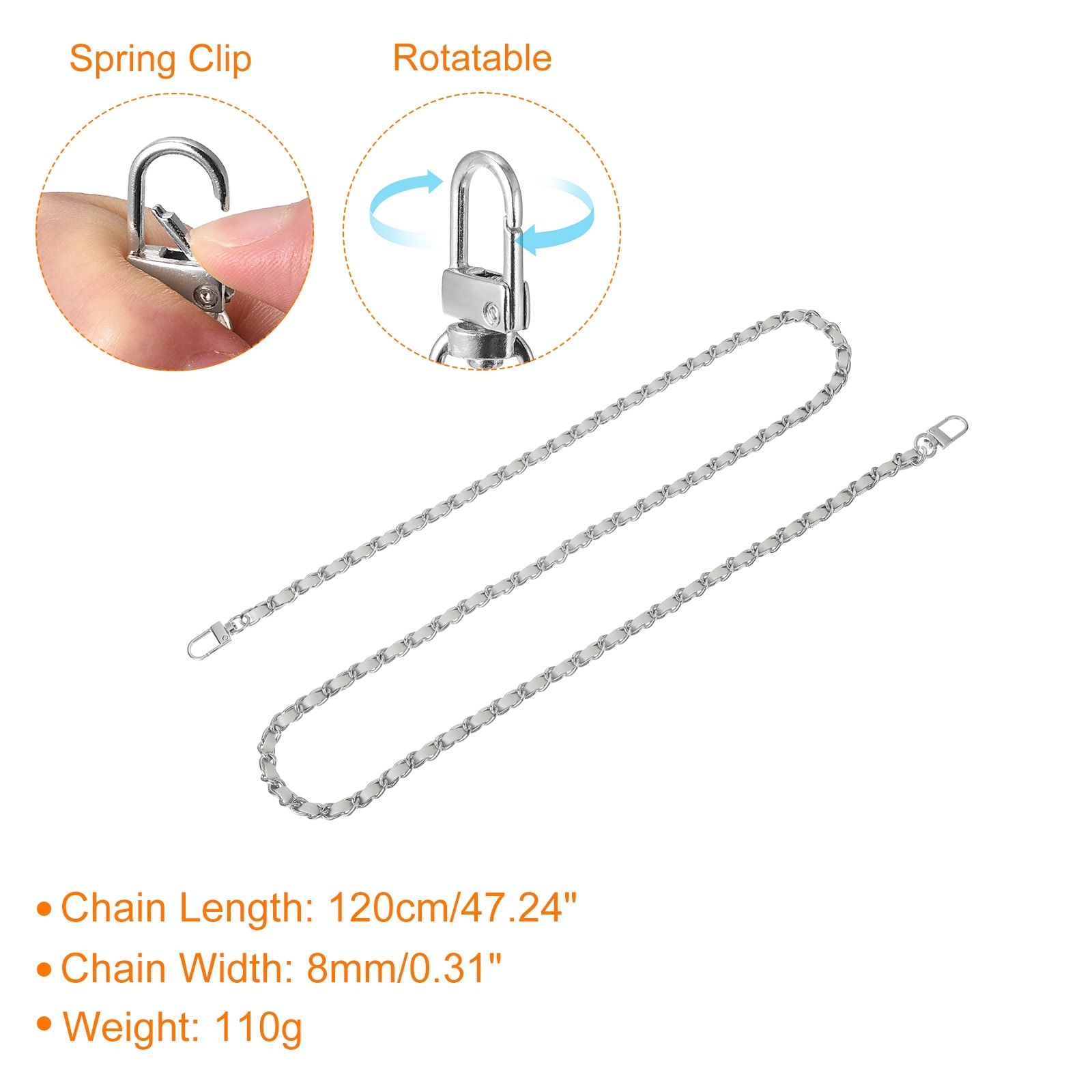 Purse Chain Strap, Leather Iron Flat Chain Strap with Buckles for Shoulder and Cross Body Bags Replacement Strap