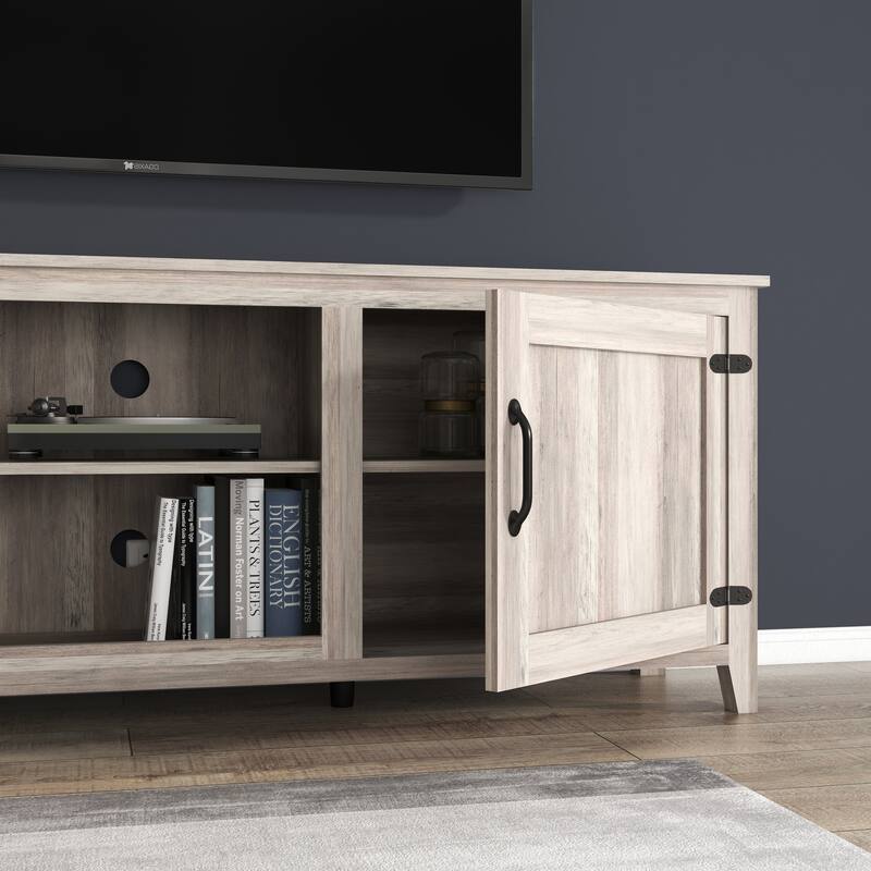 Wood TV Stand with Storage, Entertainment Center with 2 Storage Cabinet, Media Console Table with 4 Open Shelves