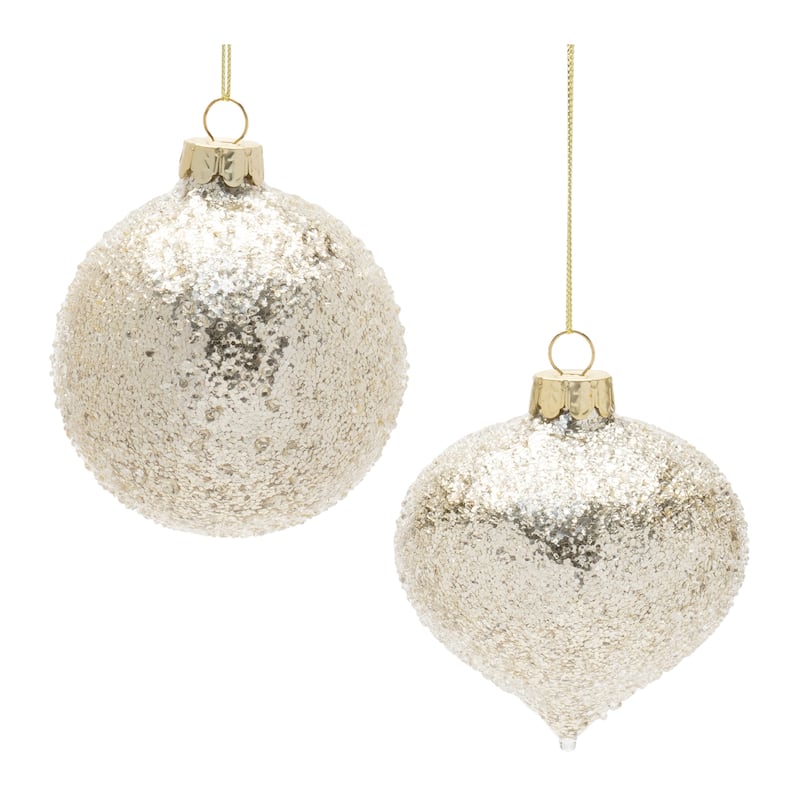 Ball Ornament (Set of 12) 3"D, 3.5"H Glass - 3” x 3” x 3.5” (L x W x H) - Gold