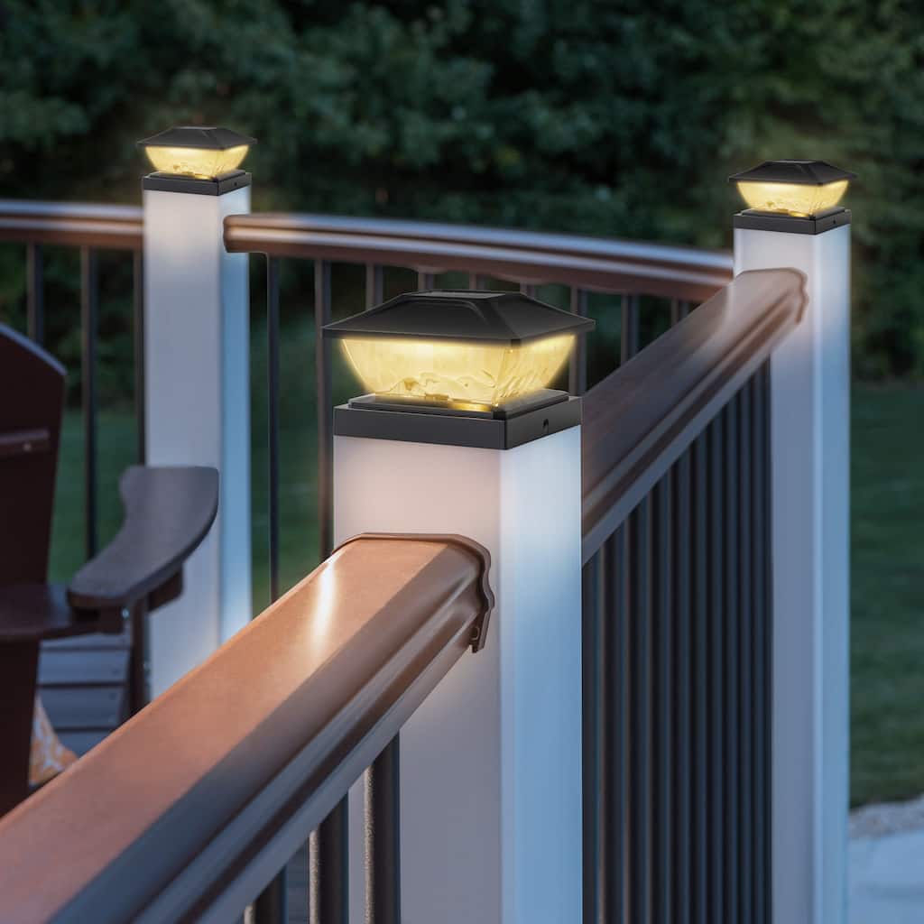 C Cattleya Black Solar LED Outdoor Post Cap Lights with Hammered Lens