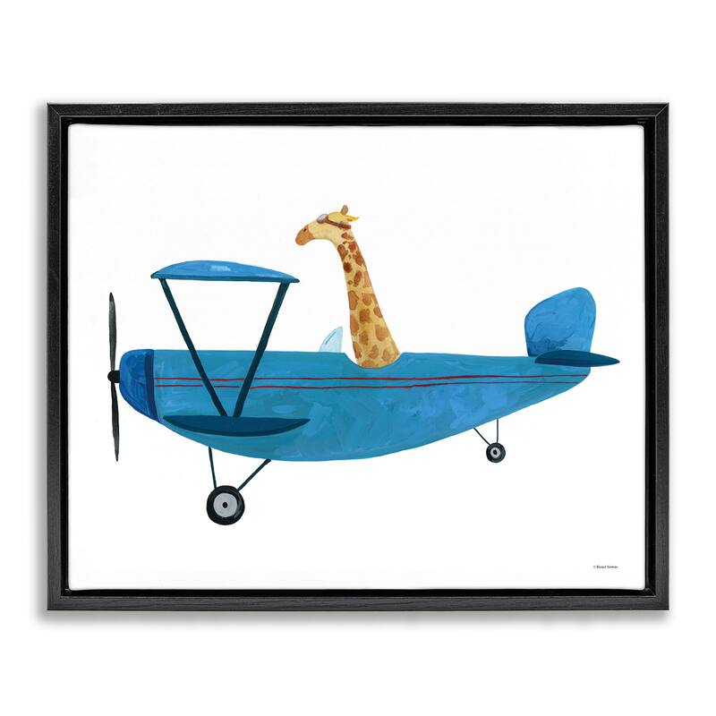 Stupell Giraffe Pilot in Airplane Framed Floater Canvas Wall Art Design by Rachel Nieman - 31 x 25 - Black