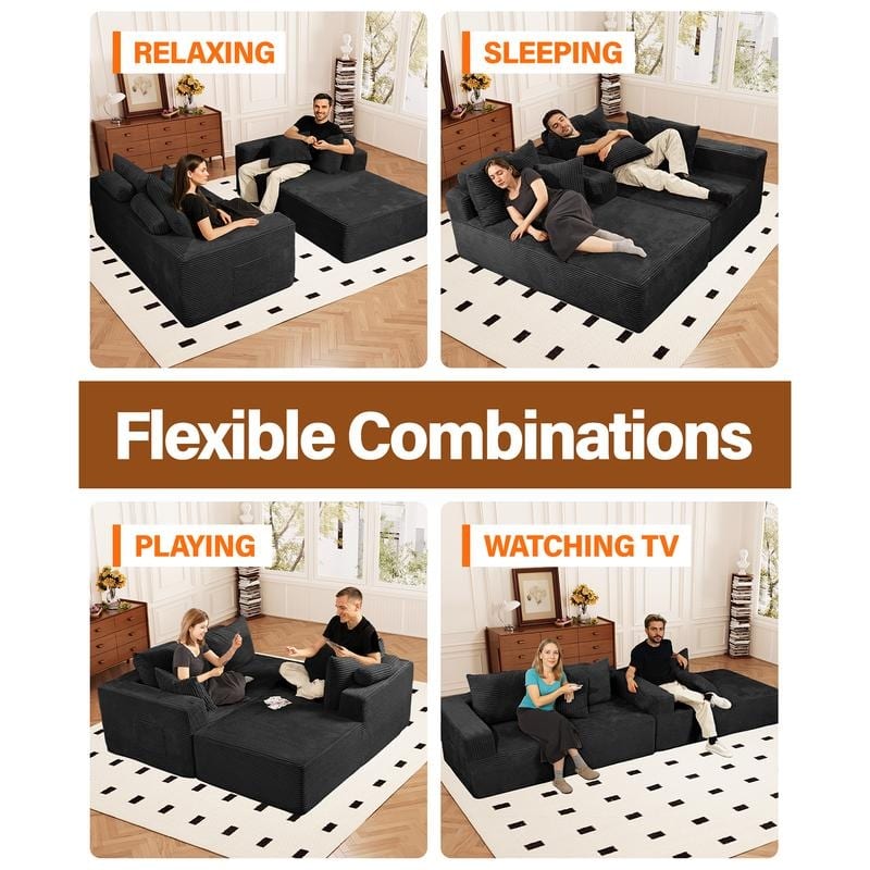 WINSOON 106“ W Plush Modular Sectional Sofa with Pillows