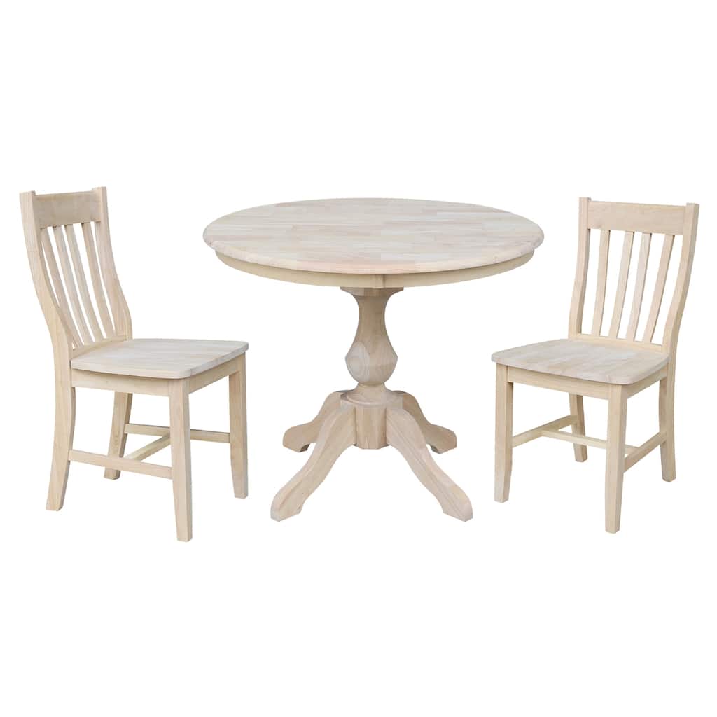 36" Round Top Pedestal Dining Table with 2 Cafe Chairs - Unfinished - 3 Piece Set