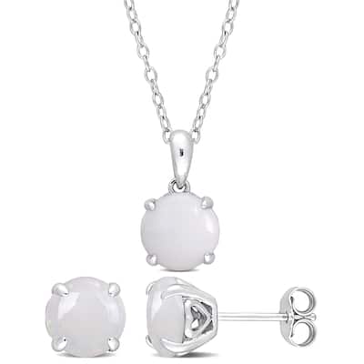 Miadora 3 3/4ct TGW Opal 2-Piece Set of Necklace and Earrings Sterling Silver