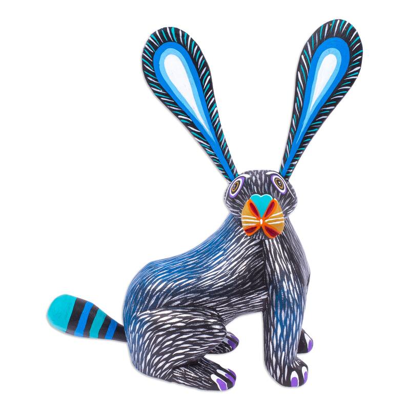 Novica Handmade Fluffy Midnight Ears Wood Alebrije Figurine