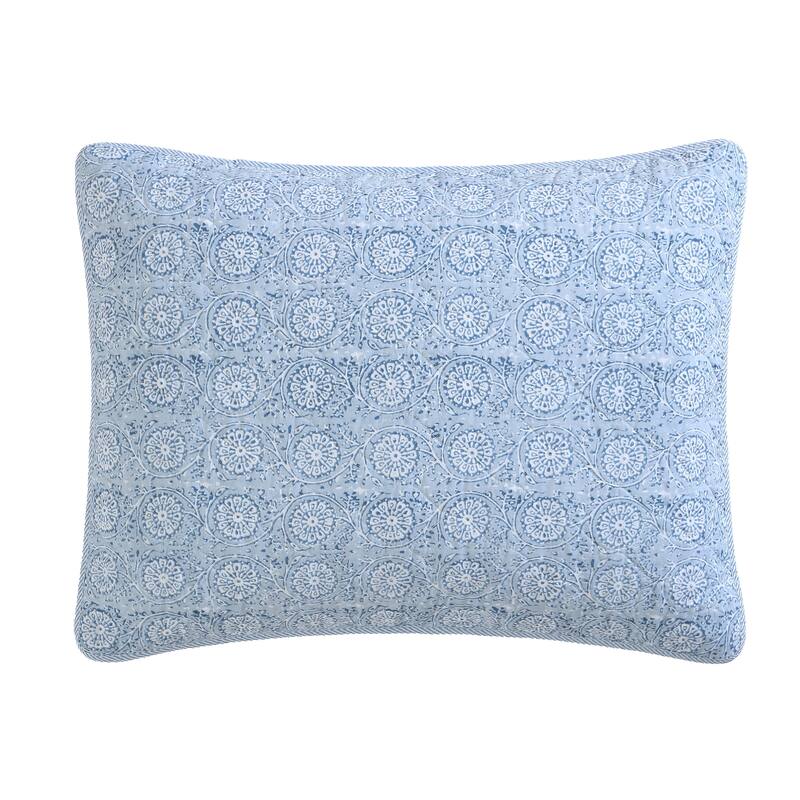 Nautica Floral Park Intricate Floral Motif Cotton Reversible Quilt (Blue, 3 Piece Set)