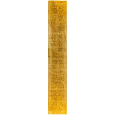 Overdyed One-of-a-Kind Hand-Knotted Area Rug - Yellow - 2' 6" x 16' 2"