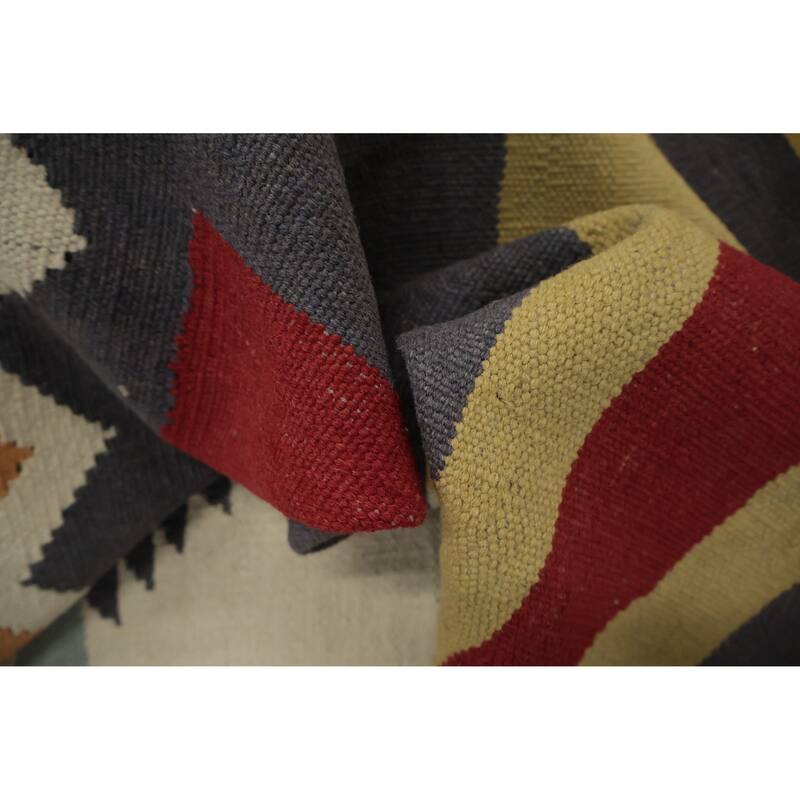 Hand Woven Oriental 100% Wool Carpet Southwestern Tribal Multi-Colored Kilim Area Rug - 14' 2'' X 9' 9''