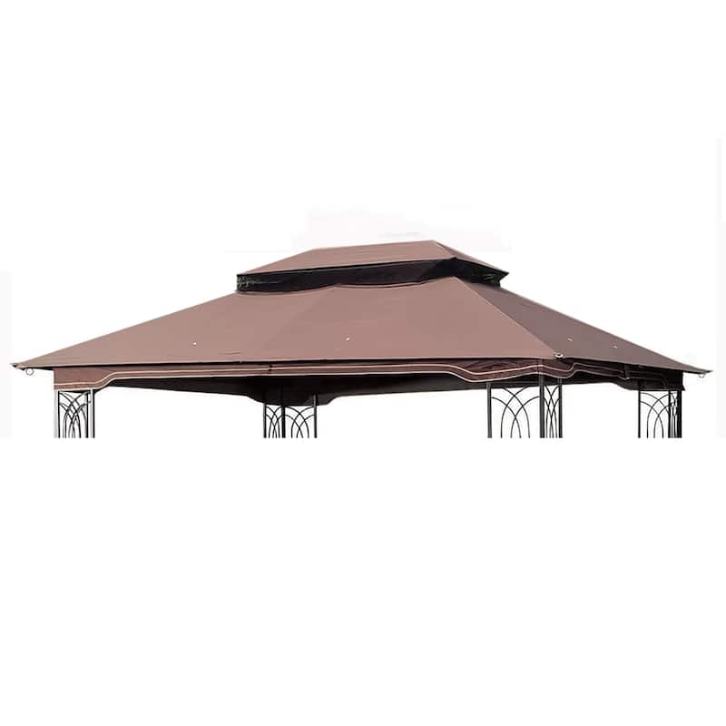13 10 Ft Patio Double Roof Gazebo Replacement Canopy Top Fabric - Brown
