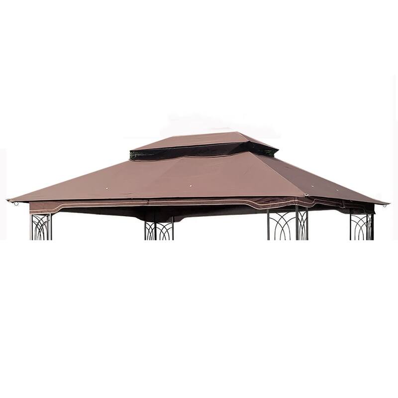 13x10 Ft Patio Double Roof Gazebo Replacement Canopy Top Fabric, Brown