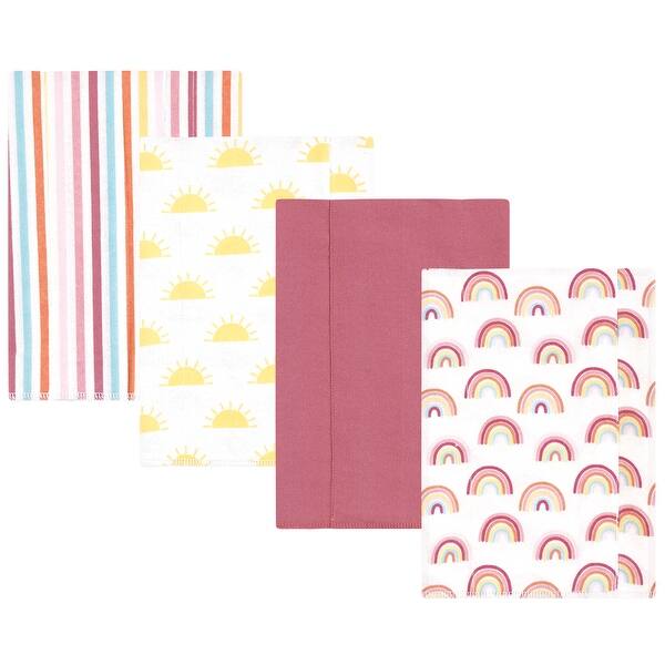 slide 1 of 1, Hudson Baby Girls Cotton Flannel Burp Cloths 4-Pack, Sunshine And Rainbows, One Size - Sunshine And Rainbows 4 Pack - One Size One Size - Sunshine And Rainbows 4 Pack