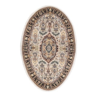 Overton One-of-a-Kind Hand-Knotted Traditional Oriental Mogul Ivory Area Rug - 5' 3" x 8' 1"