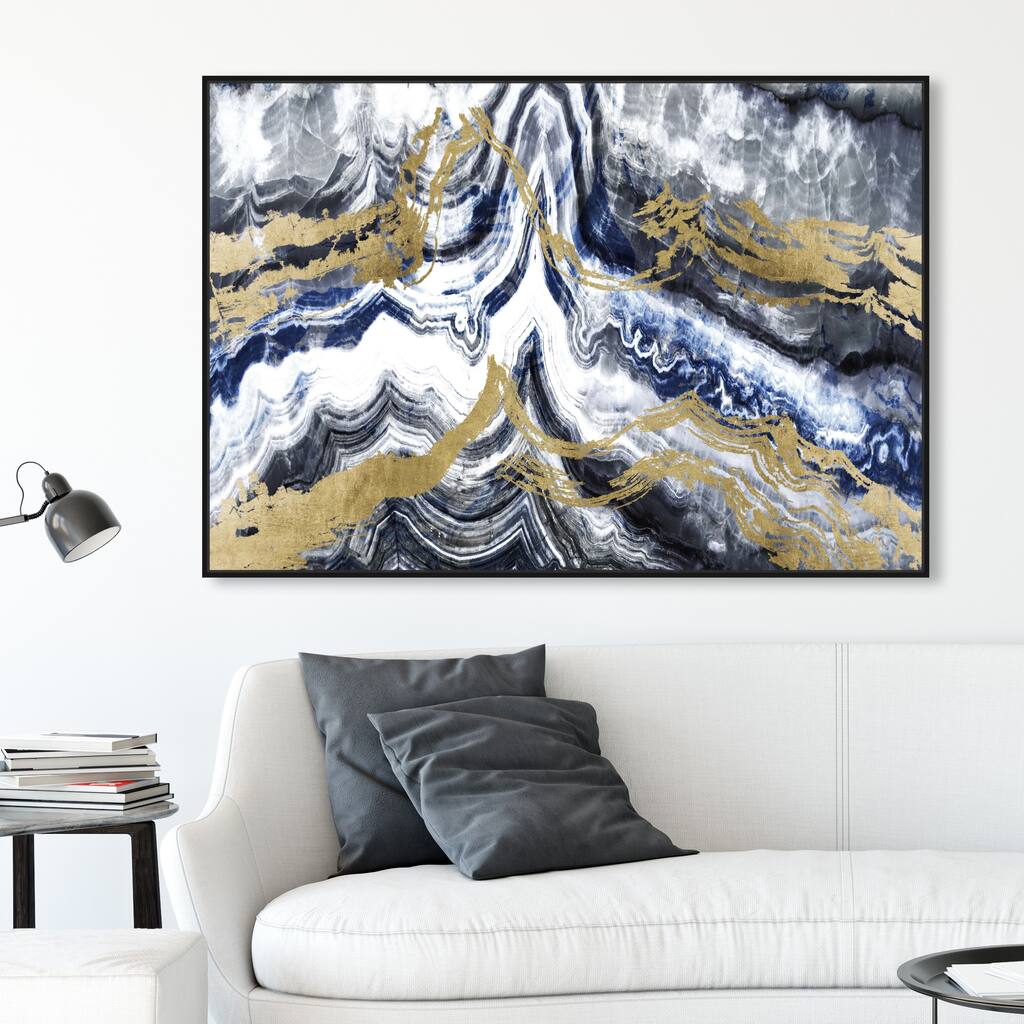 Oliver Gal 'Bluelande' Abstract Wall Art Framed Canvas Print Crystals - Blue, Gold