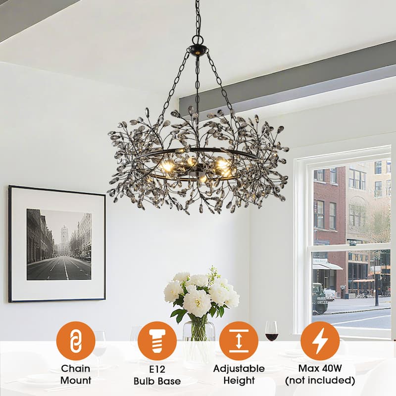 30.7" Modern Glam Black Crystal Branch Chandelier - 30.7" D x 30.7" W x 28.94" H