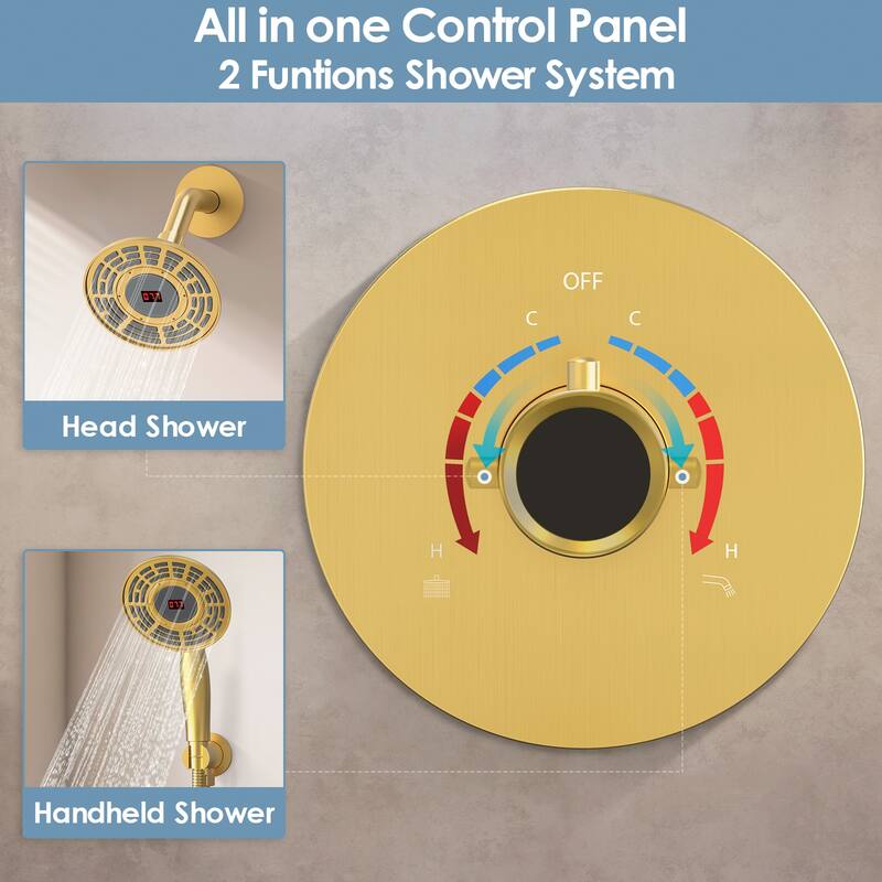 Shower Faucet Set Shower Head Temperature Digital Display with Roughin