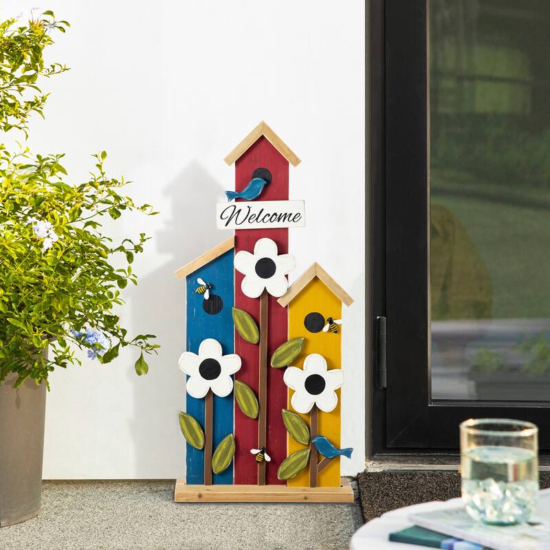 Glitzhome 30"H Detachable Solid Wood Birdhouse Shaped Porch Decor