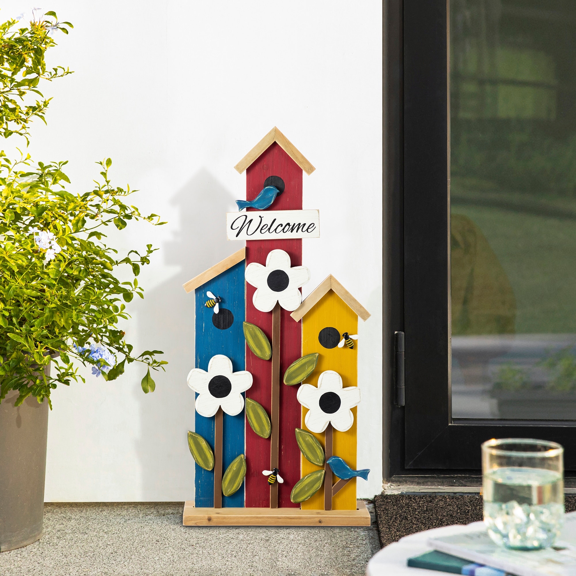 Glitzhome 30"H Detachable Solid Wood Birdhouse Shaped Porch Decor