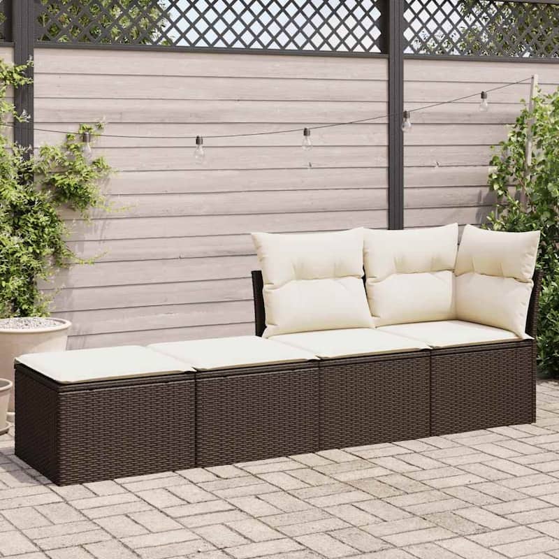 vidaXL Patio Sofa Set with Cushions Lounge Stools 2 Piece Poly Rattan Acacia - 21.7 x 21.7 x 14.6