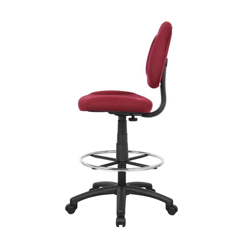 Jea Drafting Stool Chair, Burgundy Red Tweed, Contoured Back and Footring
