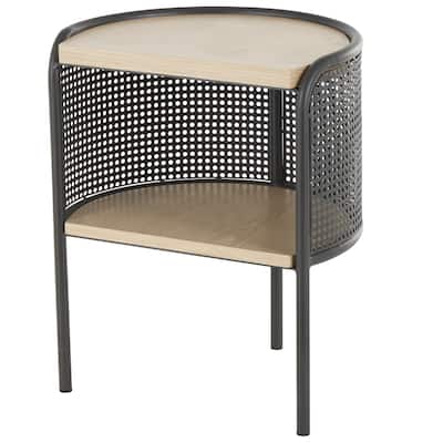 Wooden Half-Moon Two-Toned Accent Table with Mesh Back Panel and Brown Wood Tabletop - Light Brown - Roche River Decor