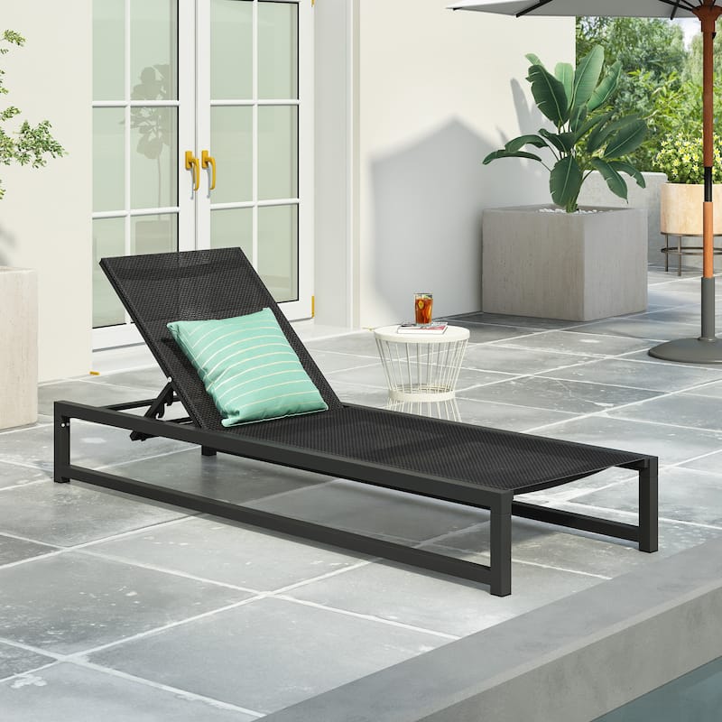 Modesta Outdoor Aluminum Mesh Chaise Lounge by Christopher Knight Home - Black