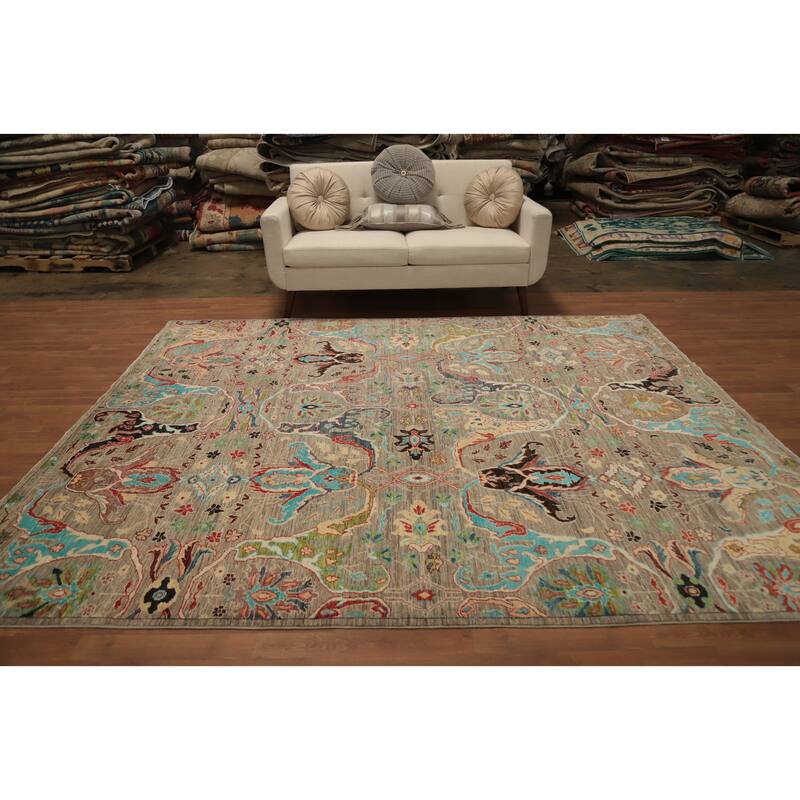 Hand Knotted Oriental 100% Wool Carpet Traditional All-Over Brown Ziegler Area Rug - 9' 3'' X 8' 0''