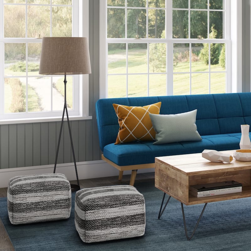 WYNDENHALL Portia Boho Square Pouf - Grey Melange